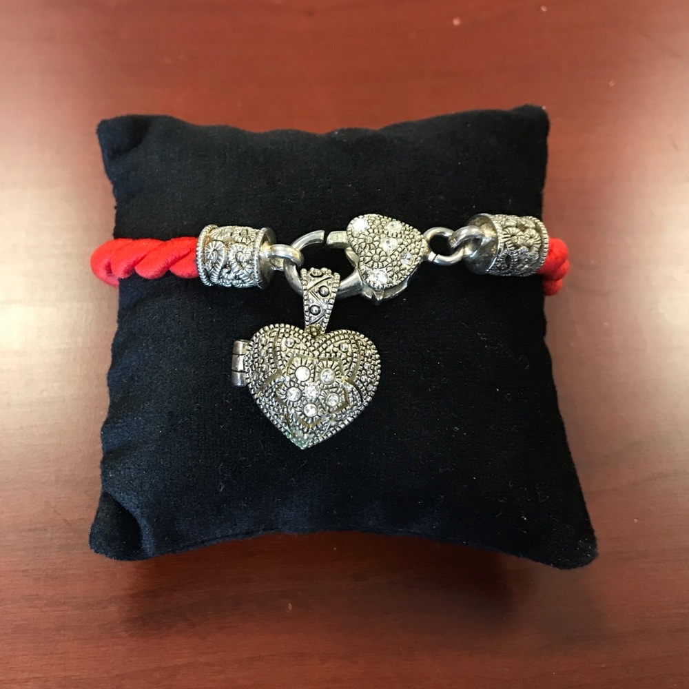 Cloth Rope & Antique Silver Heart Locket Bracelet
